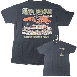 Vintage 1999 Iron Horse Saloon Shirt Mens XL Black Single Stitch Bike Week USA